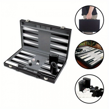 Leatherette Backgammon Set - Beige & Olive - 38 × 24 × 5 cm