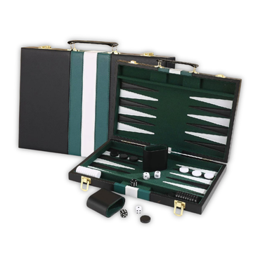 Luxury Backgammon Set – Leather Finish with Green Stripes