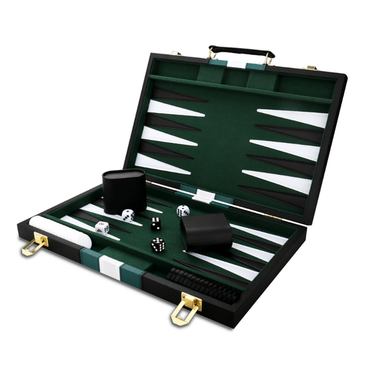 Luxury Backgammon Set – Leather Finish with Green Stripes