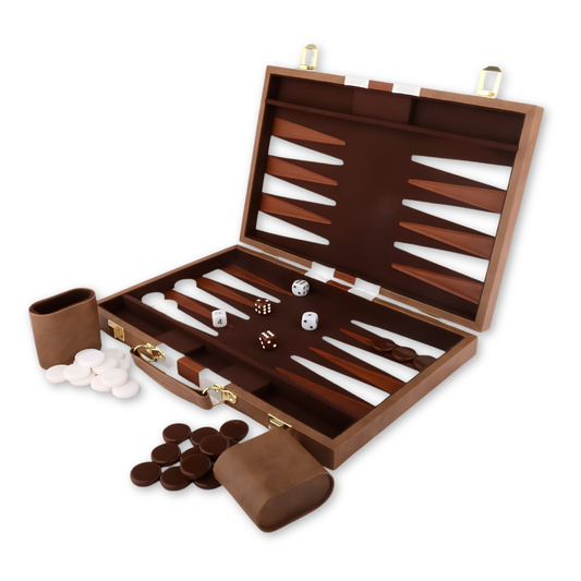 Leather Backgammon Set – Brown & White Edition