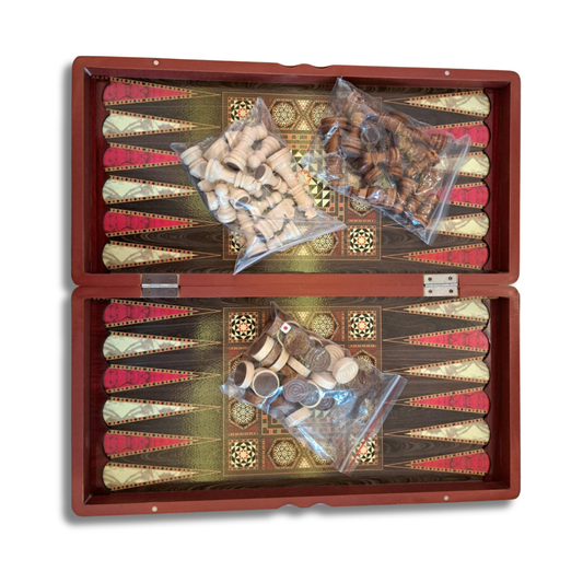 Wooden Backgammon, Chess & Checkers Set