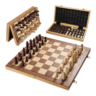 Portable Wooden Foldable Magnetic Chess Set – Size: 38cmx38cm - Built-in piece storage