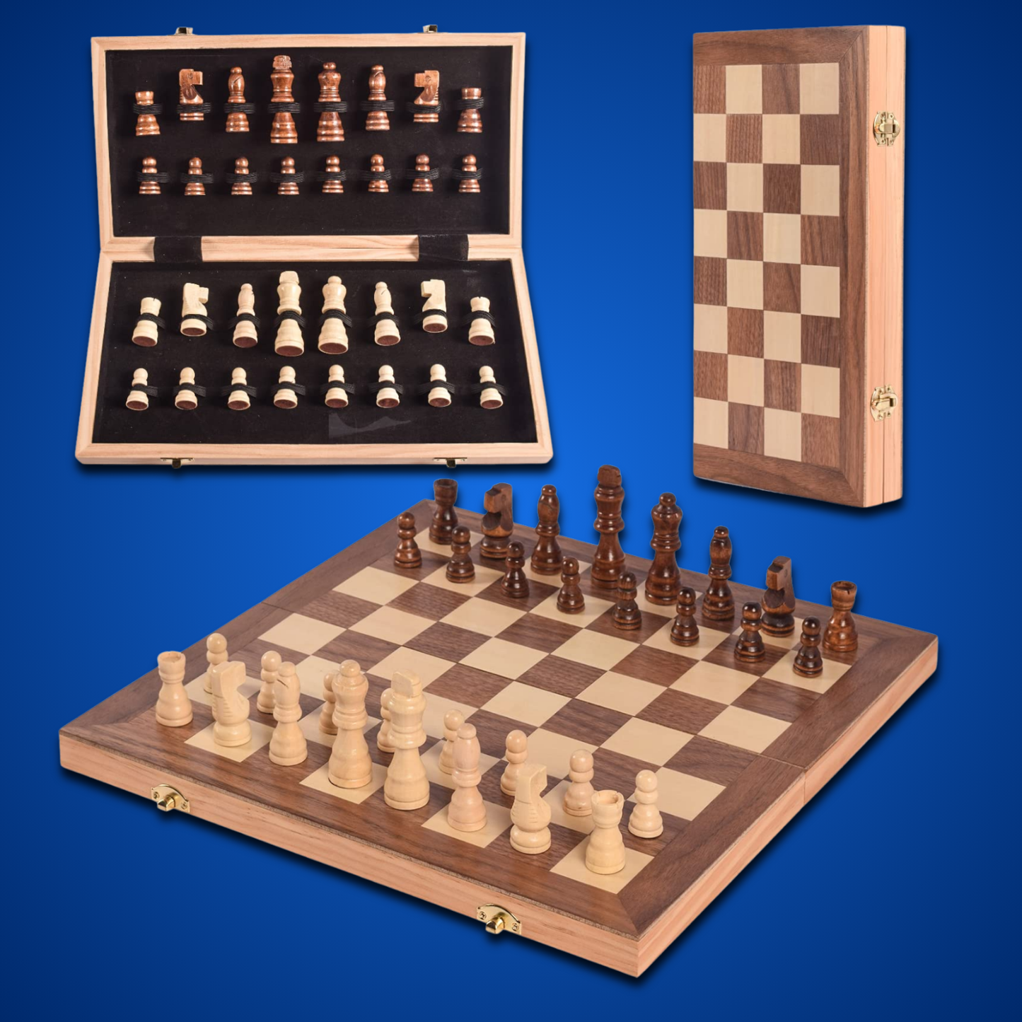 Portable Wooden Foldable Magnetic Chess Set – Size: 38cmx38cm - Built-in piece storage
