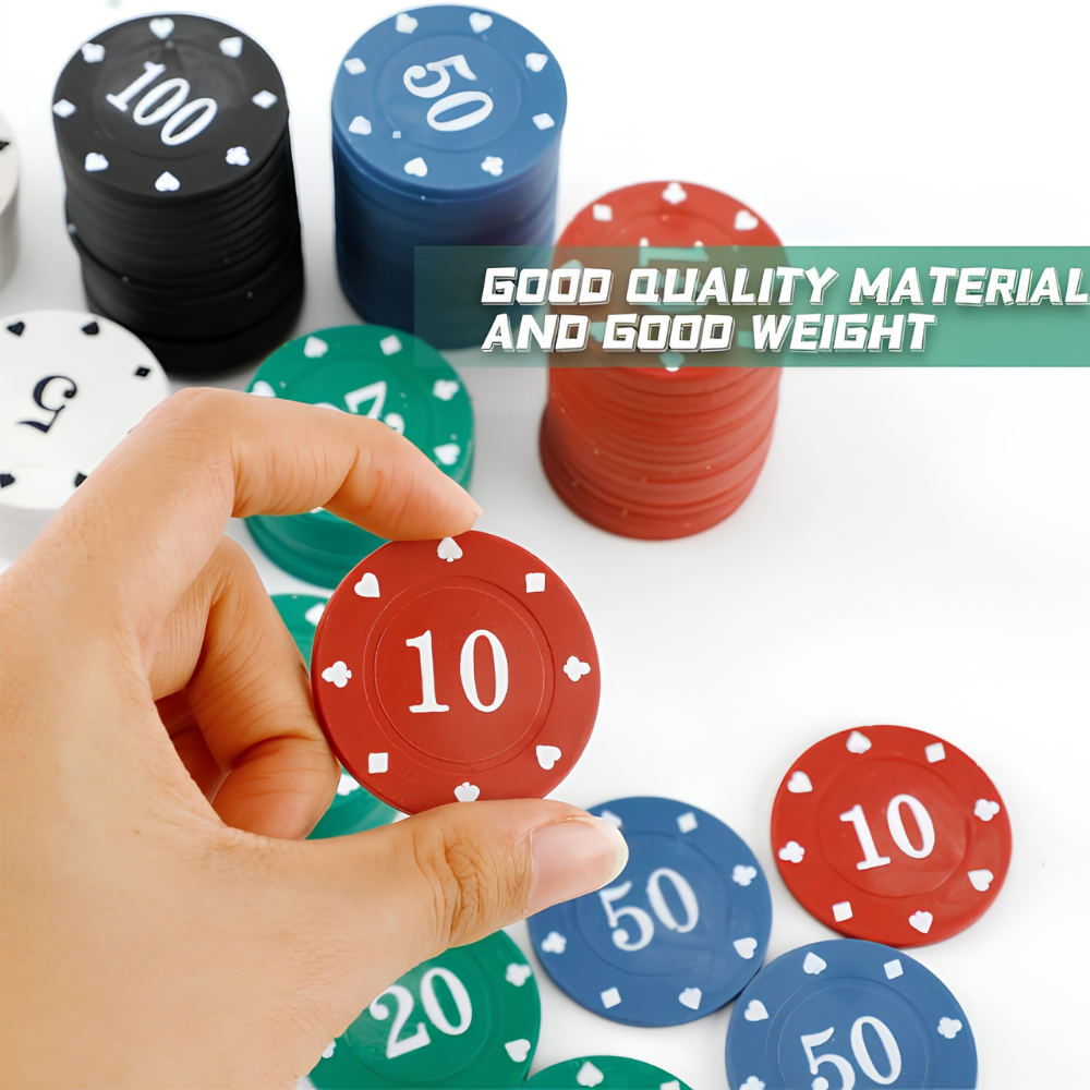100-Piece Value-Marked Plastic Poker Chips Set with Storage Rack