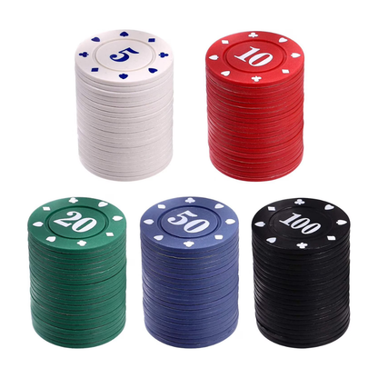 100-Piece Value-Marked Plastic Poker Chips Set with Storage Rack
