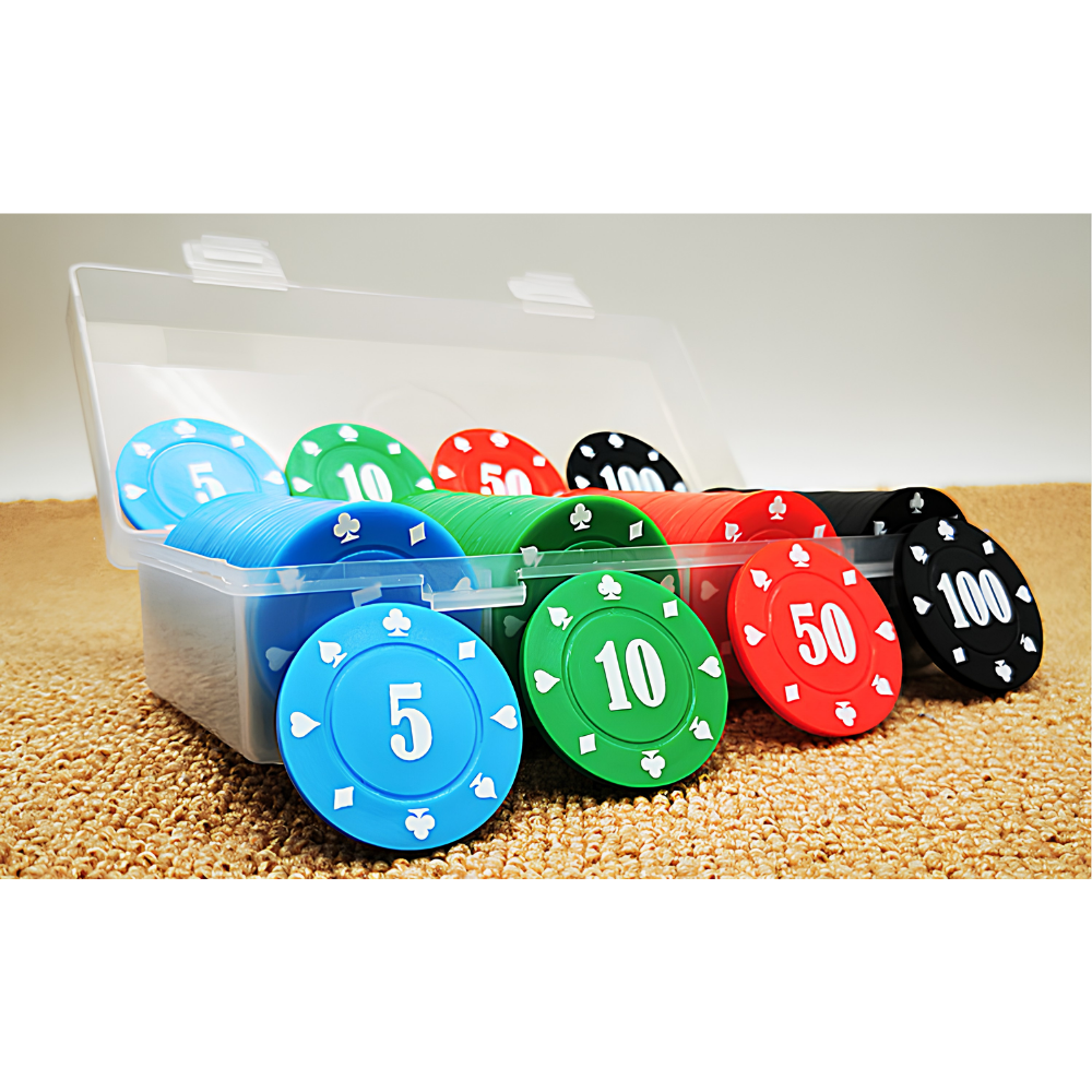 100-Piece Value-Marked Plastic Poker Chips Set with Storage Rack