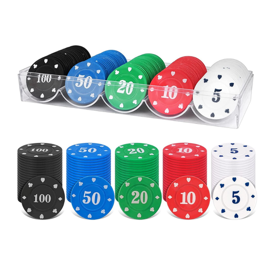 100-Piece Value-Marked Plastic Poker Chips Set with Storage Rack