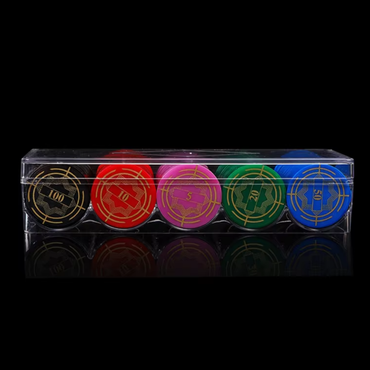 100-Piece Solid Plastic Poker Chips Set with Gold Print & Storage Rack
