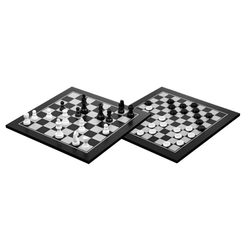Chess & Checkers Set – Black & White 40 mm Field