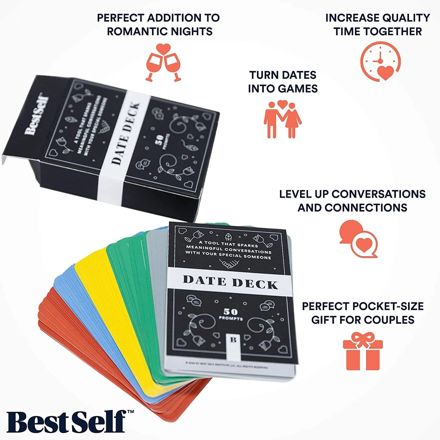 Date Deck – 50 Prompts for Meaningful Conversations - Couple Card Games - 16+ Only