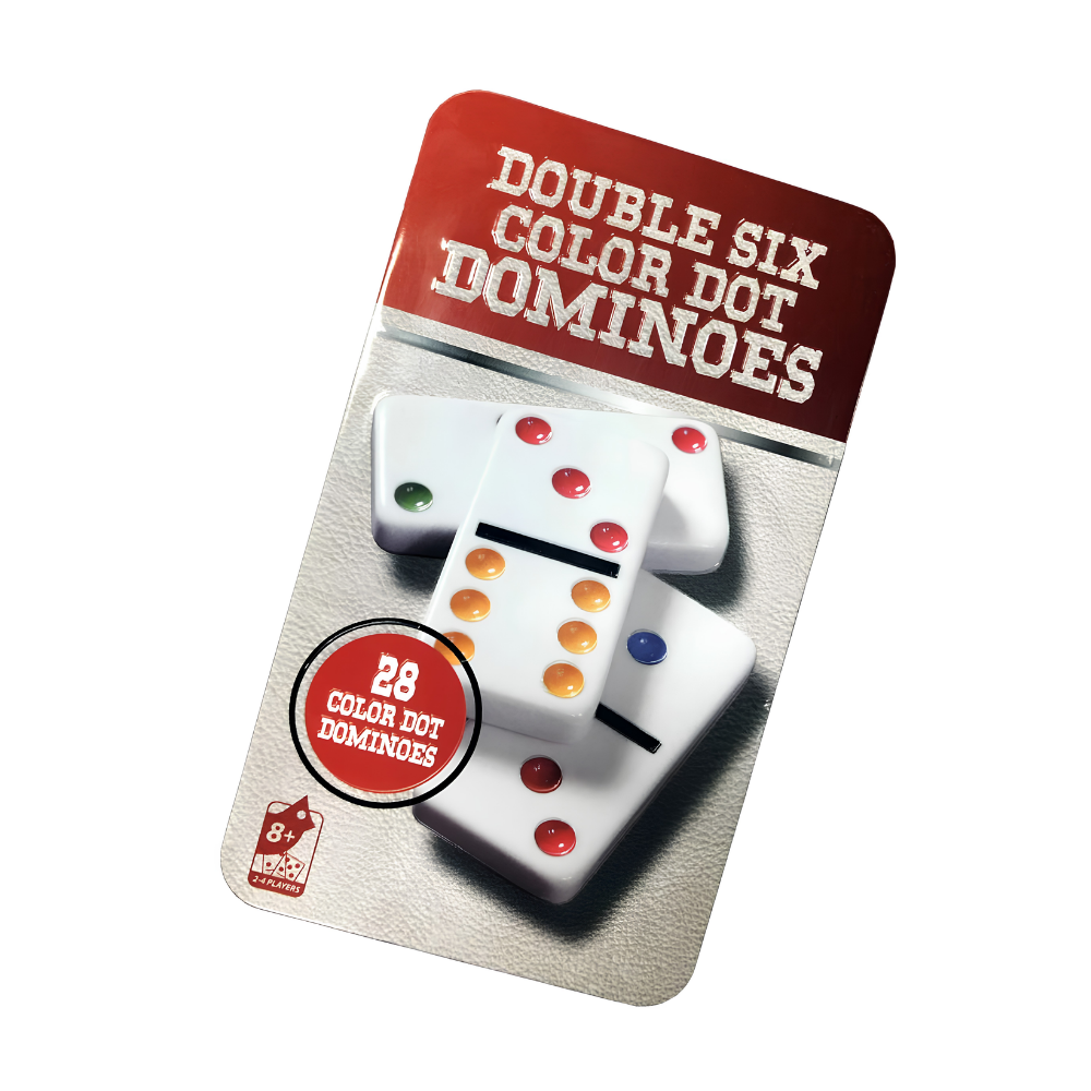 Double Six Color Dot Dominoes Set Red Tin Box