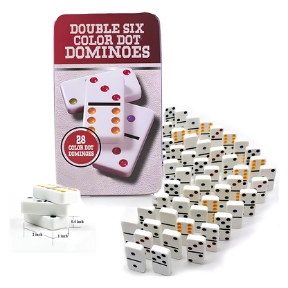 Double Six Color Dot Dominoes Set Red Tin Box