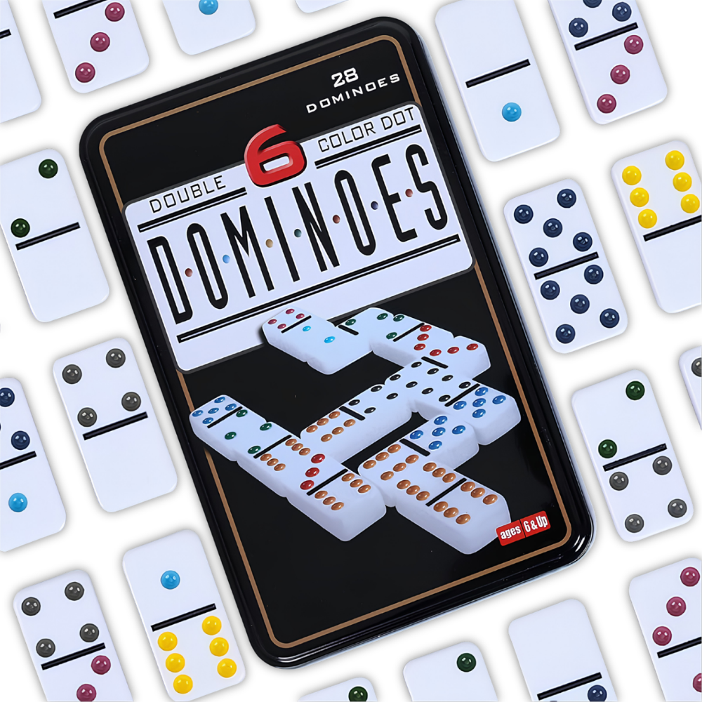 Double 6 Color Dot Dominoes Set - 28 Tiles
