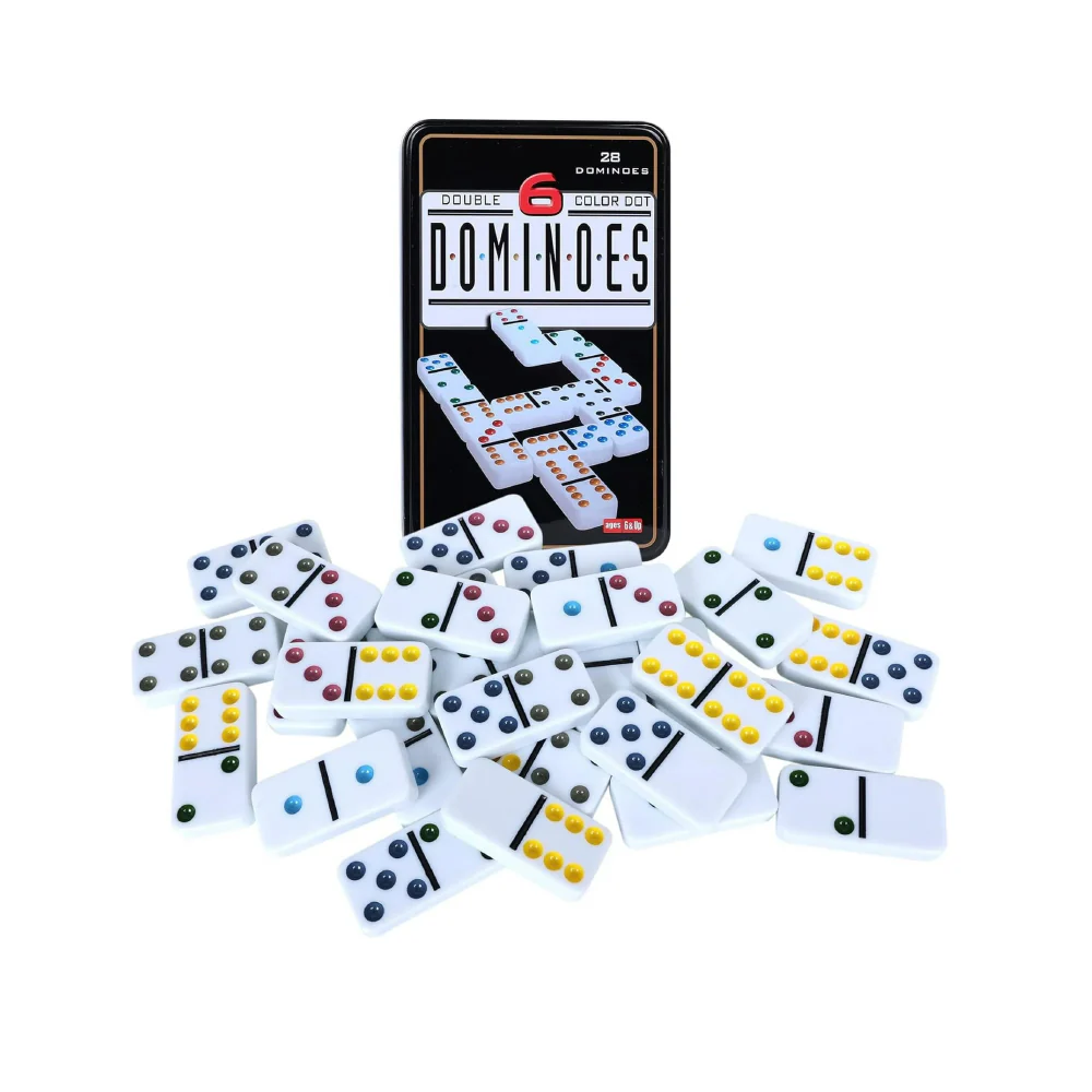 Double 6 Color Dot Dominoes Set - 28 Tiles