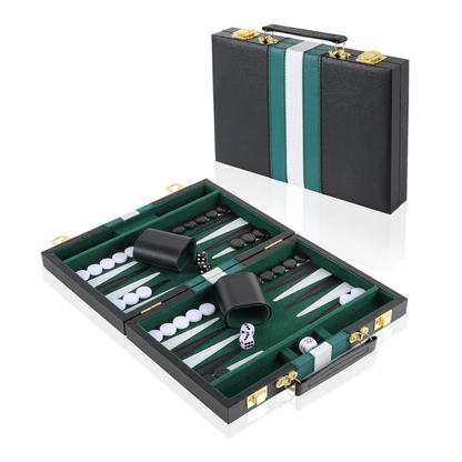 Leather Backgammon Set Green- 38 × 24 × 5 cm