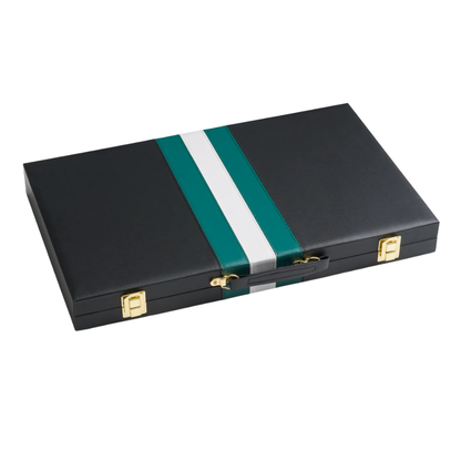 Leather Backgammon Set Green- 38 × 24 × 5 cm