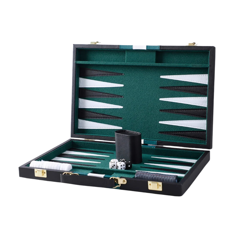 Leather Backgammon Set Green- 38 × 24 × 5 cm