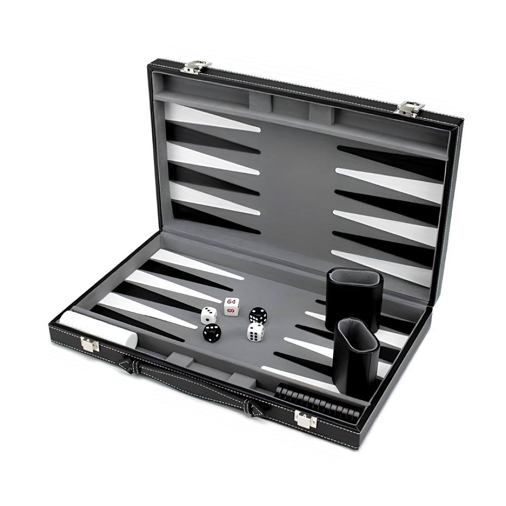 Leatherette Backgammon Set - Black & Grey - 38 × 24 × 5 cm