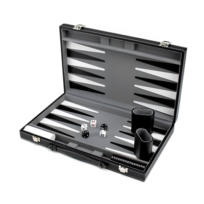 Leatherette Backgammon Set - Black & Grey - 38 × 24 × 5 cm
