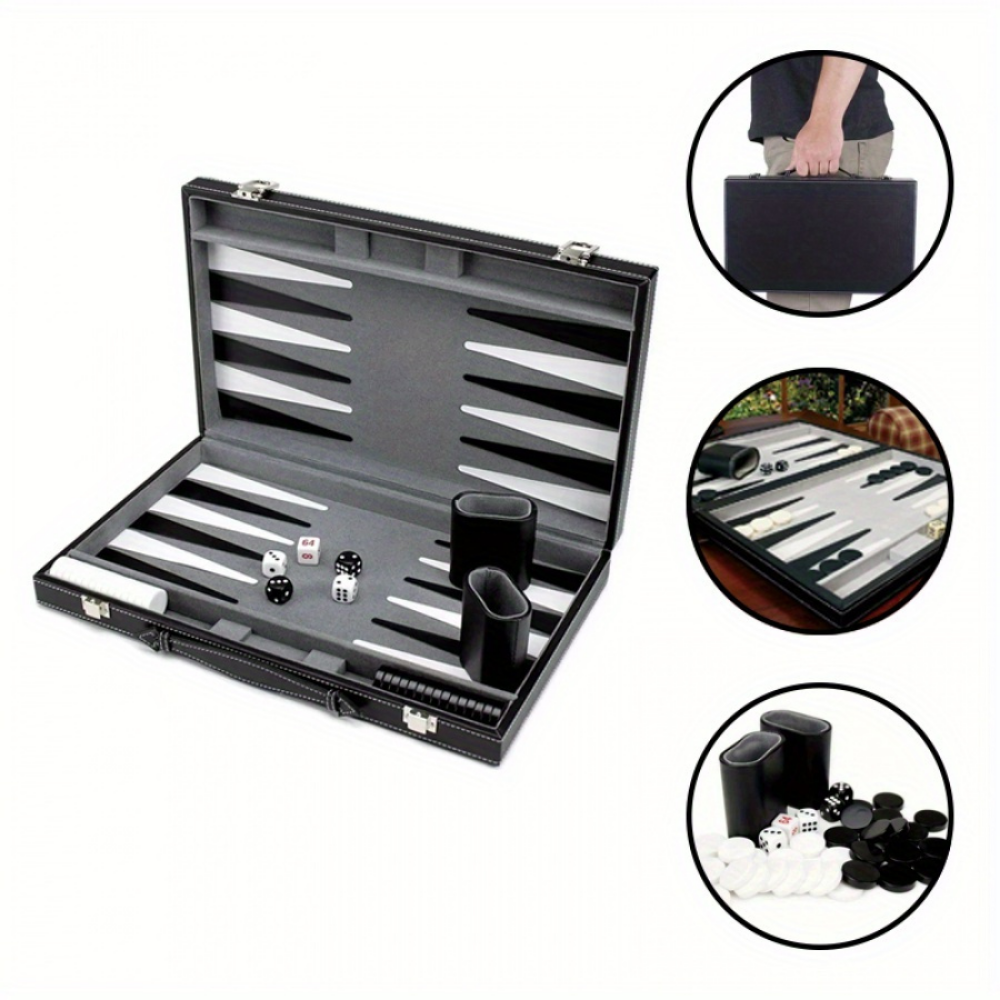 Leatherette Backgammon Set - Black & Grey - 38 × 24 × 5 cm