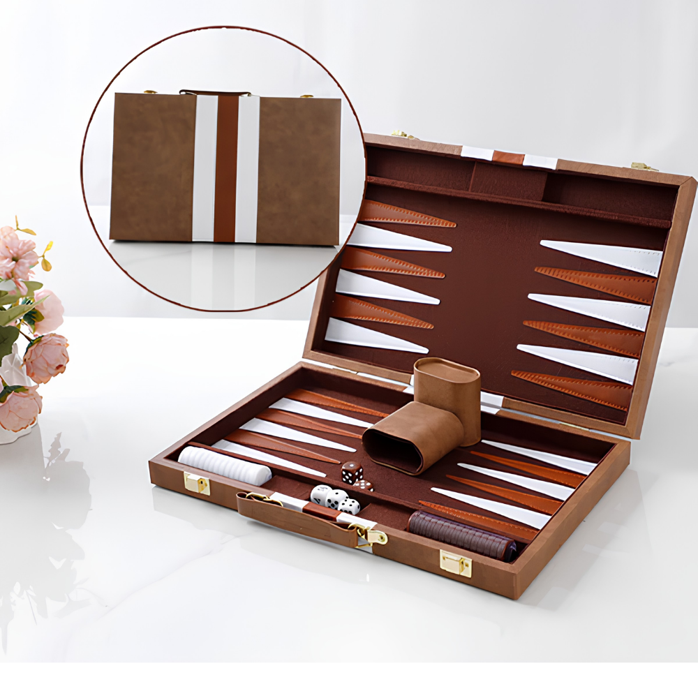 Leather Backgammon – Brown & White