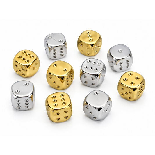 16mm Metallic Dice – Gold & Silver