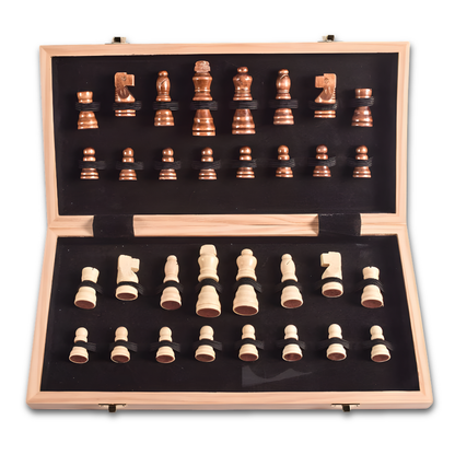 Portable Wooden Foldable Magnetic Chess Set – Size: 38cmx38cm - Built-in piece storage