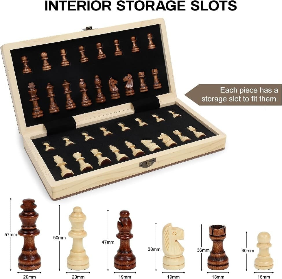 Portable Wooden Foldable Magnetic Chess Set – Size: 38cmx38cm - Built-in piece storage